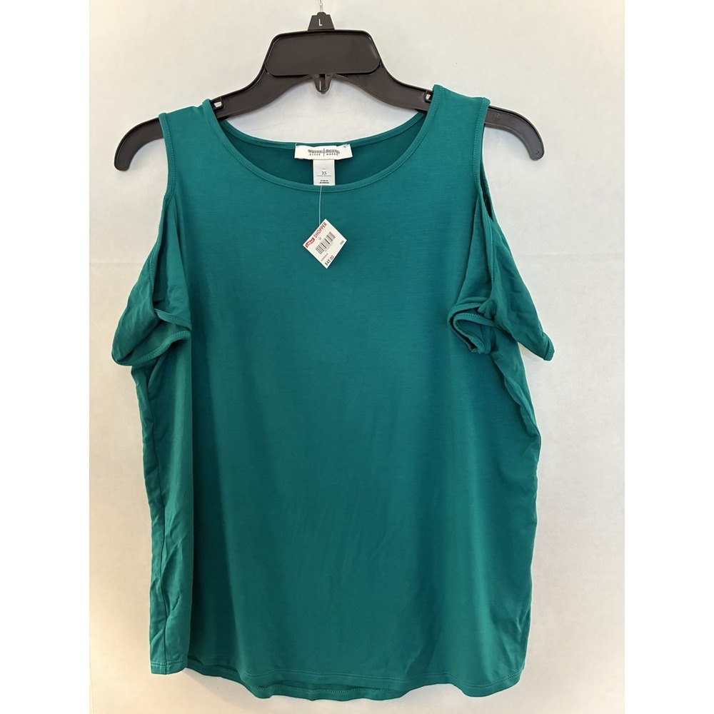 WHBM XS Teal Cold Shoulder Top Soft Stretch Casual Resort Summer Shirt